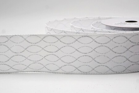 Wit glitterlint met ogee-raster en draad_KW0469GC-1-1
